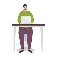 Man with laptop at desk working vector design