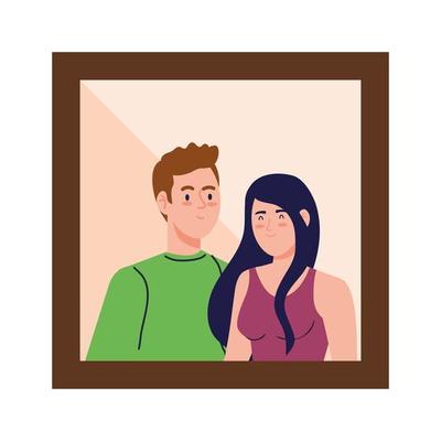 Couple of woman and man in frame vector design