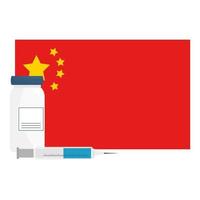 Inyección y botella de vacuna covid 19 en diseño vectorial de bandera de China vector