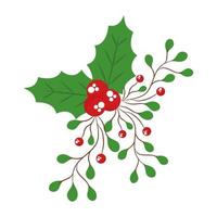 merry christmas berries with leaves vector design