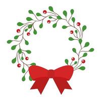 merry christmas berries with leaves crown with bowtie vector design