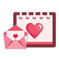 calendar with heart and envelope isolated icon vector