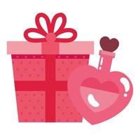 gift box and fragrance with heart bottle vector