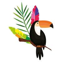 toucan with exotic feathers and tropical leaf vector