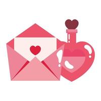 fragrance with heart bottle and envelope isolated icon vector