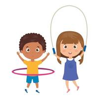 lindos niños pequeños con saltar la cuerda y hula hula vector