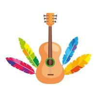 Guitarra con icono aislado de plumas exóticas vector