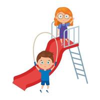 cute little children playing slide and rope jump vector