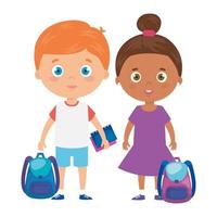 cute little children with school bag and toys vector