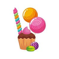 Delicioso cupcake con caramelos icono aislado vector