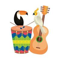 toucan with parrot and icons traditionals vector