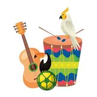 drum with parrot and set icons vector