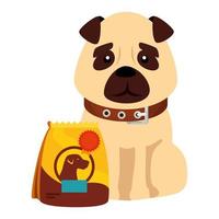 Lindo perro con bolsa icono aislado de comida vector