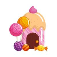 cupcake house delicious with candies isolated icon