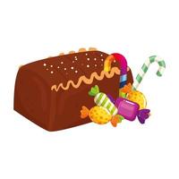 delicious cake chocolate with candies isolated icon vector