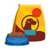 plato y bolsa para comida perro icono aislado vector