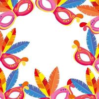 frame of masks carnival with feathers vector