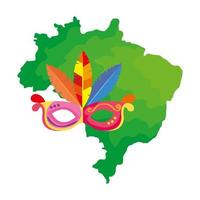 Mapa de Brasil con máscara de carnaval icono aislado vector