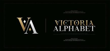 Elegant alphabet letters serif font and number set vector