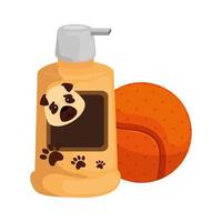 dog care bottle with ball toy isolated icon vector