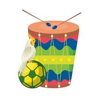 drum with parrot and ball soccer isolated icon vector