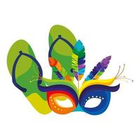 Chanclas con máscara carnaval icono aislado vector