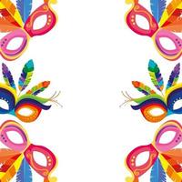 frame of masks carnival with feathers vector