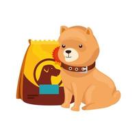 Lindo perro con bolsa icono aislado de comida vector