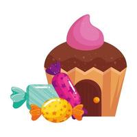 cupcake house delicious with candies vector