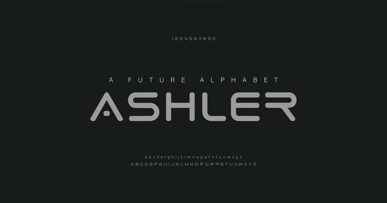 digital abstract modern alphabet fonts and number set