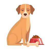 lindo perro con plato icono aislado de comida