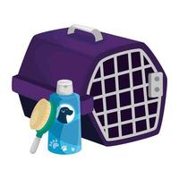 pet carry box with brush and product care vector