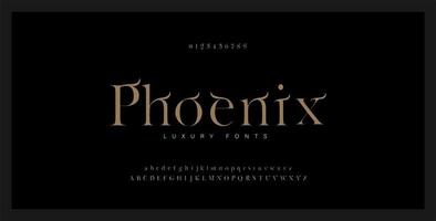 Elegant alphabet serif font and number set vector