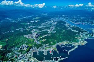 Aerial view of a city by the sea photo