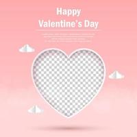 postal mínima del día de san valentín de marco de fotos en blanco en forma de corazón sobre fondo rosa vector