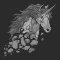 The unicorn statue cracked and broke vector