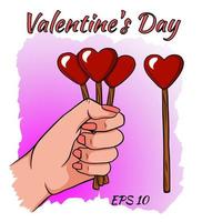 Heart on a stick. Hearts in hand. vector