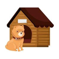 cute dog with wooden house isolated icon vector