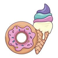 donut dulce con delicioso helado vector