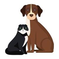 cute dog with cat black and white vector