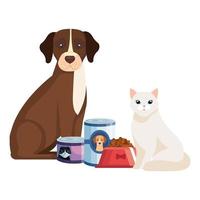 gato y perro con comida para animales vector