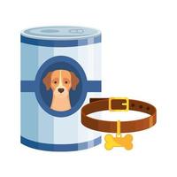 food for dog in can with collar isolated icon vector