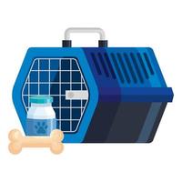 Caja de transporte para mascotas con botella de medicina para perros y juguete de huesos vector