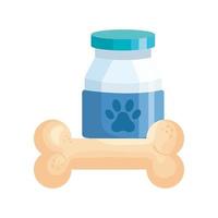 Botella de medicina para perros con juguete de hueso vector