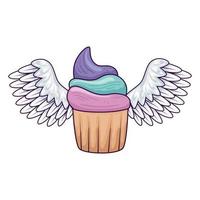 cute and delicious cupcake with wings vector