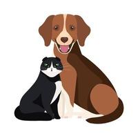 cute dog with cat black and white vector