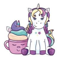 cute unicorn with cup unicorn kawaii style vector