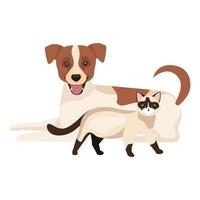 cute dog with cat isolated icons vector