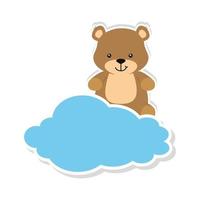 cute teddy bear in cloud isolated icon vector