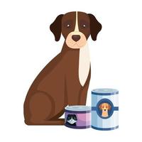 cute dog with food for animals in can isolated icons vector